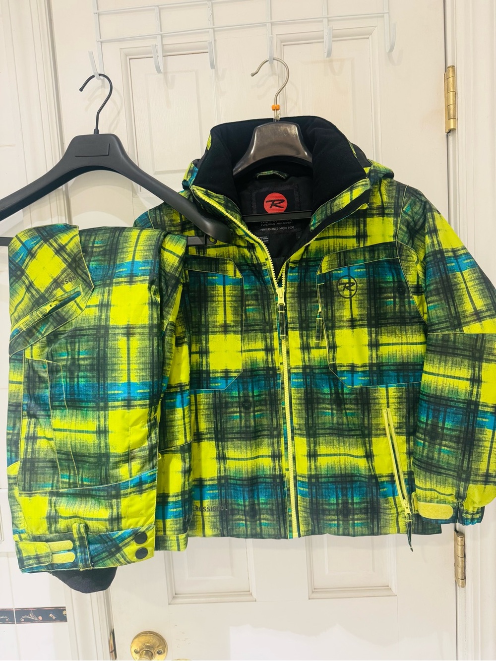 Rossignol Kids Size 10 Ski Jacket & Pants Set Green Plaid Snowboard Snowsuit